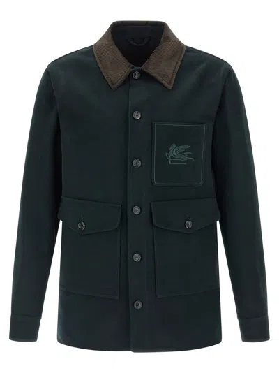Etro Green Embroidered Jacket In Blue
