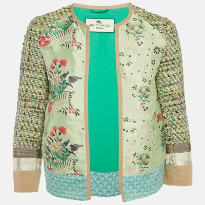 Pre-owned Etro Green Floral Jacquard & Tweed Shrug S