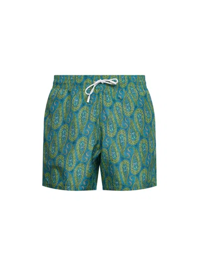 Etro Paisley Printed Drawstring Swim Shorts In Green