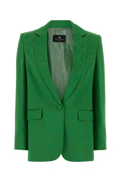 Etro Women Green Jacquard Blazer