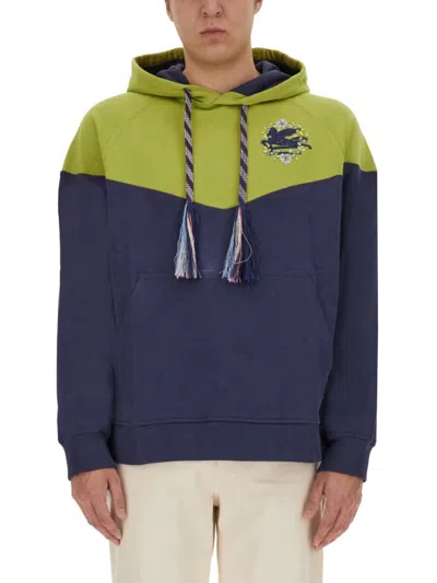 Etro Green Logo Hood Sweatshirts In Blue