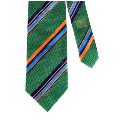 Pre-owned Etro Green Orange & Blue Stripe Silk Tie