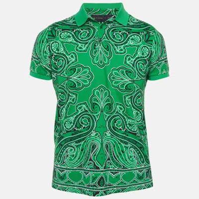 Pre-owned Etro Green Paisley Print Pique Polo T-shirt M