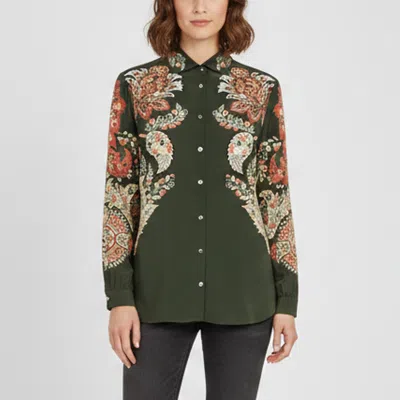 Pre-owned Etro Green Paisley Print Silk Crepe De Chine Shirt M