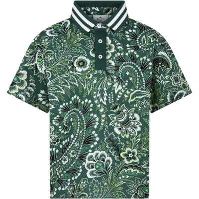 Etro Kids' Paisley-print Polo Shirt In Green