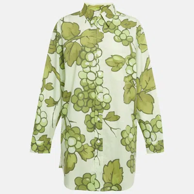 Pre-owned Etro Green Printed Cotton Button Front Oversized Shirt L