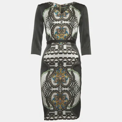 Pre-owned Etro Green Printed Satin Silk Sheath Dress S