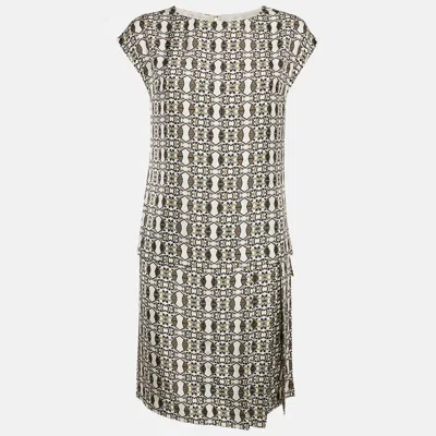 Pre-owned Etro Green Printed Silk Layered Shift Dress S
