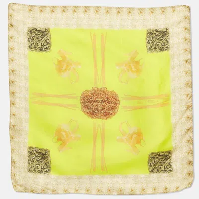 Pre-owned Etro Green Printed Silk Pocket Square