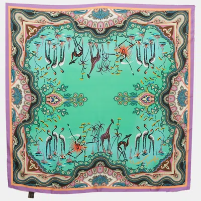 Pre-owned Etro Green Printed Silk Square Scarf