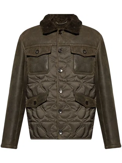 Etro Green Quilted Jacket With Pockets In Brown