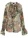 Etro Green Ruffled-detail Crepon Shirt