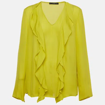 Pre-owned Etro Green Silk Crepe Flounce Detailed Blouse L