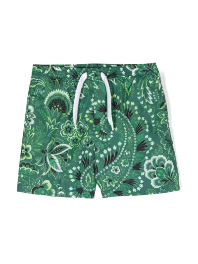 Etro Kids' Paisley-print Swim Shorts In Green