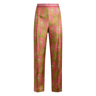 Etro Paisley Foliage Trousers Contrasting Waistband Straight Leg In Multi