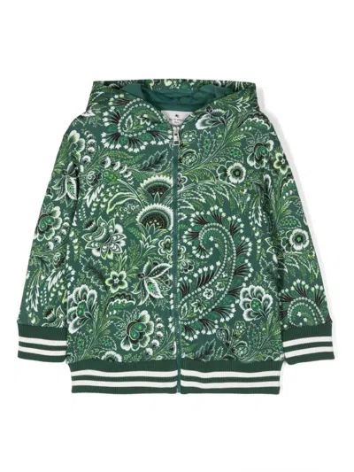 Etro Kids' Green Zip-up Hoodie With Paisley Print