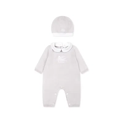 Etro Grey Babygrow Set For Babykids With Pegaso In Gray