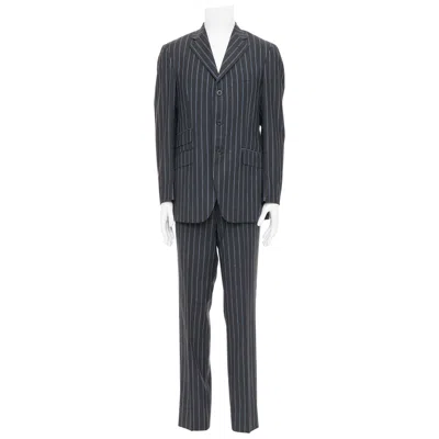 Pre-owned Etro Grey Blue Pinstripe 100% Wool Single Breasted Blazer Jacket It50 L In Gray