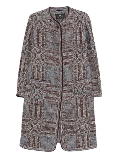 Etro Grey Boucl Jacquard Coat In Multi