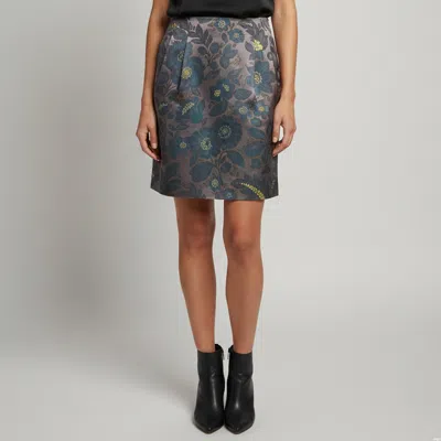 Pre-owned Etro Grey Floral Jacquard Pleated Mini Skirt S In Gray