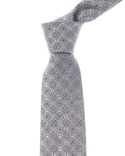 Etro Grey Floral Linen & Silk-blend Tie In Yellow