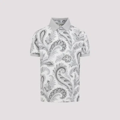 Etro Paisley Print Cotton Polo Shirt In White