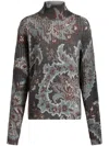 Etro Grey Floral Print Knitted Wool Sweater In Grey