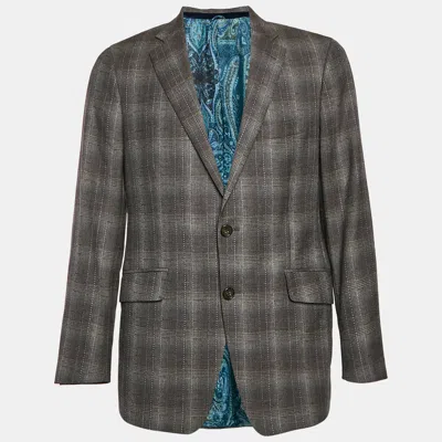 Pre-owned Etro Grey Glen Plaid Wool Single Breasted Blazer L In Gray