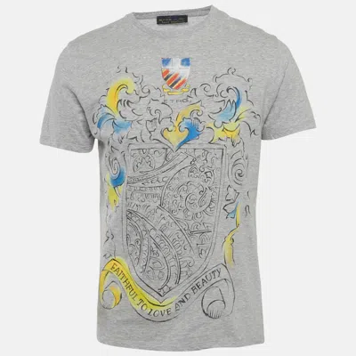 Pre-owned Etro Grey Jersey Hand Painting T-shirt M In Gray