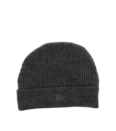 Etro Grey Logo Beanie Cap In Gray