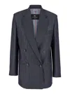 Etro Grey Oversized Double-breasted Jacket With Wide Revers In Wool Blend Woman In Grey
