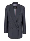 Etro Grey Oversized Double-breasted Jacket With Wide Revers In Wool Blend Woman
