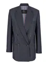 Etro Grey Oversized Double-breasted Jacket With Wide Revers In Wool Blend Woman In Multicolor