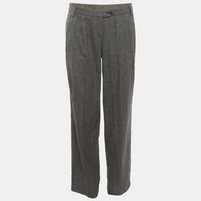 Pre-owned Etro Grey Plaid Wool Blend Pleated Wide Leg Trousers M In Gray