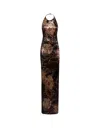 Etro Floral Crushed Velvet Backless Gown In Grey
