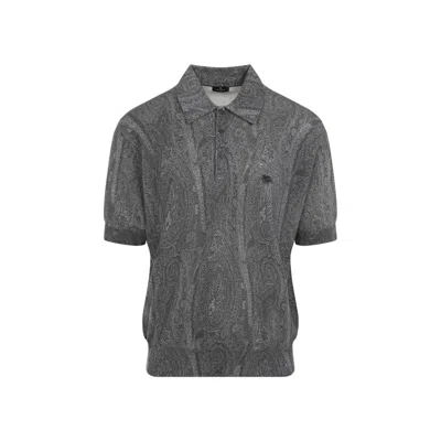 Etro Paisley Print Polo Shirt In Grey