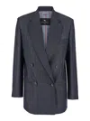 Etro Grey Oversized Double-breasted Jacket With Wide Revers In Wool Blend Woman In Grey