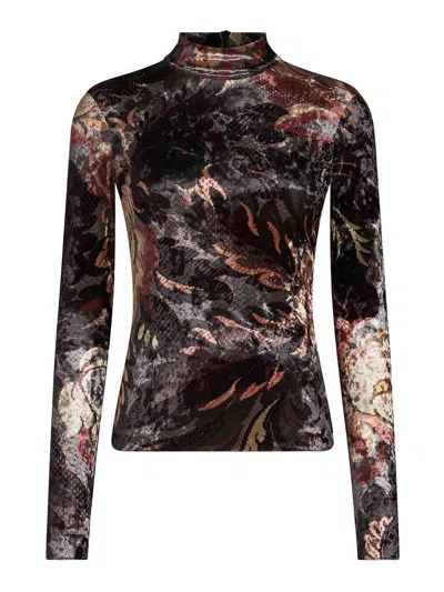 ETRO GREY STRETCH CHENILLE TURTLENECK TOP