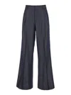 Etro Grey Wide Pants With Concealed Closure In Wool Blend Woman In Blue