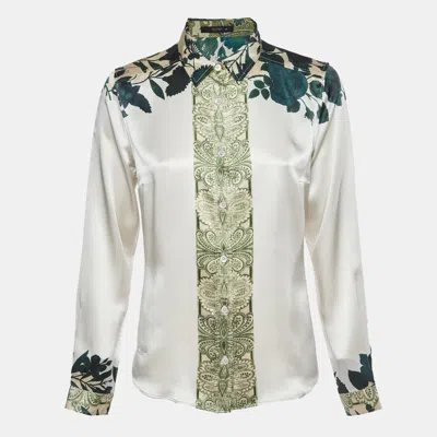 Pre-owned Etro Grey/green Floral Print Silk Long Sleeve Shirt M In Gray