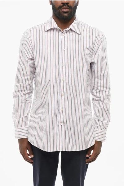Etro Hairline Patterned Cotton Shirt With Standard Collar In Multi