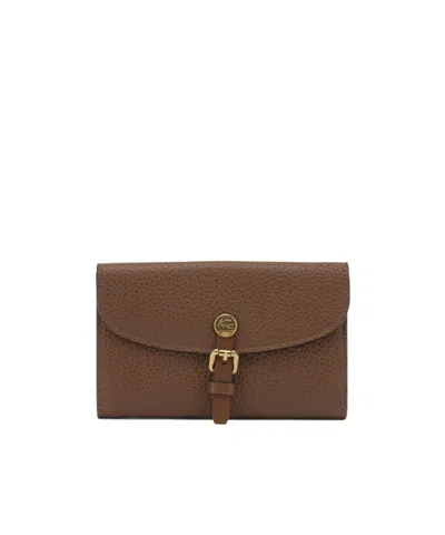 Etro Hammered Leather Pony Wallet In Metallic
