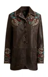 Etro Hand Embroidered Leather Jacket In Brown