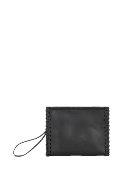 Etro Medium Whipstich-detail Leather Clutch Bag In Black