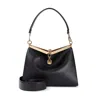 Etro 'medium Vela' Black Shoulder Bag With Logo And Pegasus Charm In Black