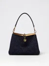 Etro Navy Blue Leather Medim Vela Top Handle Bag In Blue