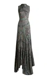 Etro Handkerchief-collared Patterned Maxi Dress In Multi