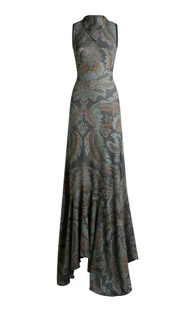 Etro Handkerchief-collared Patterned Maxi Dress In Multi