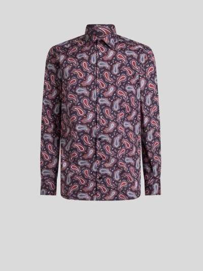 ETRO , COTTON SHIRT WITH PAISLEY PRINT, MAN, BLUE, SIZE 45
