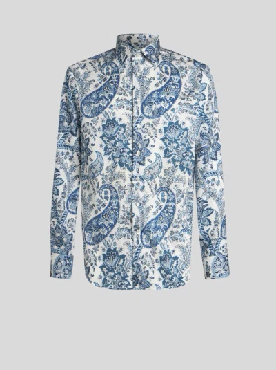 ETRO , FLORAL PAISLEY SHIRT, MAN, NAVY BLUE, SIZE 44